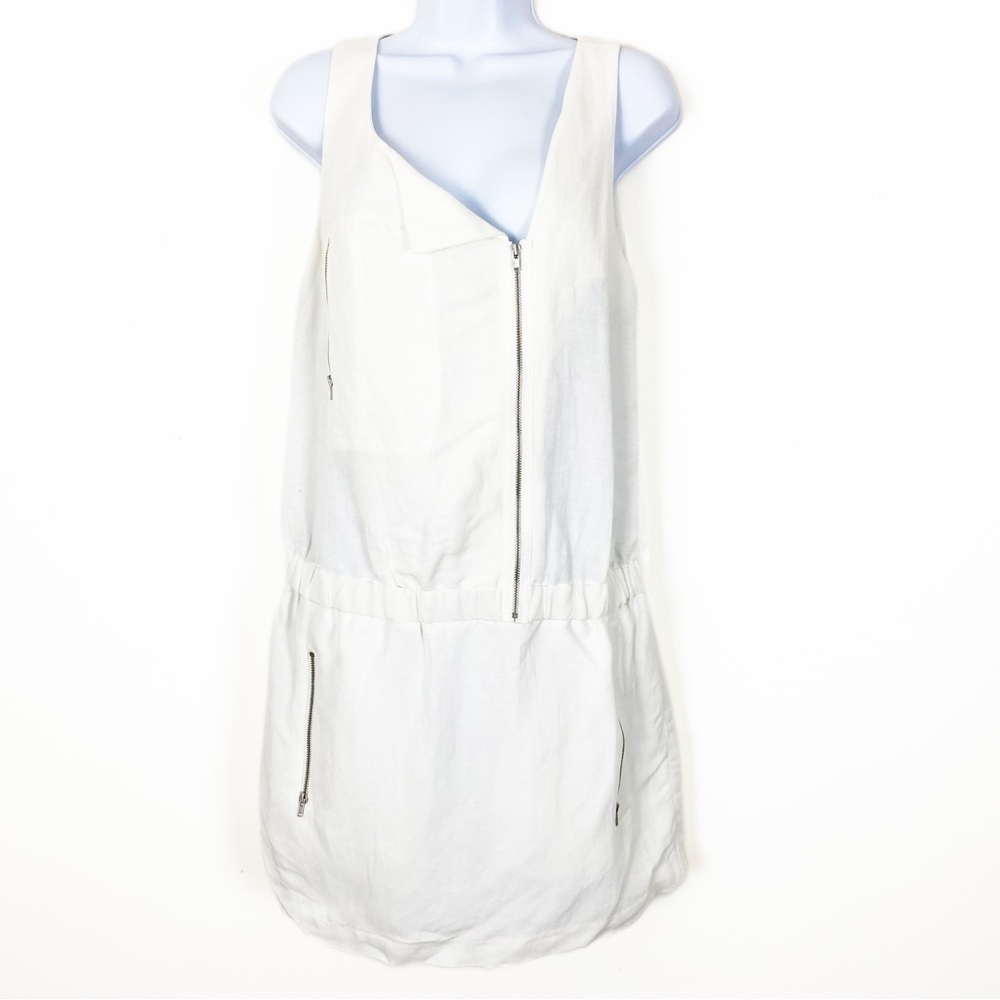TRACY REESE White Linen Blend Zip Front Mini Dress Size Medium
